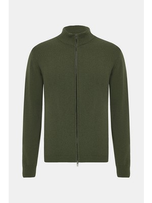 Vakko By Danıele Fıesolı Zip-Front Stand Collar Long Sleeve Wool Cashmere Knitwear