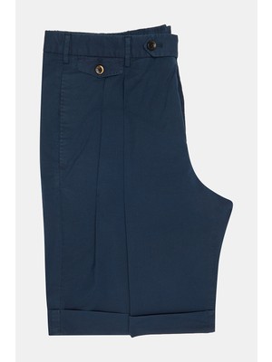 Vakko By PT01 Navy Double-Pleated Bermuda Shorts