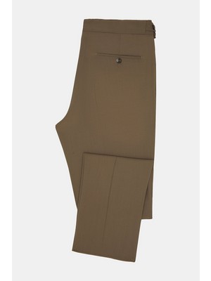 Vakko By PT01 Beige Single Pleat Wool Serge Trousers
