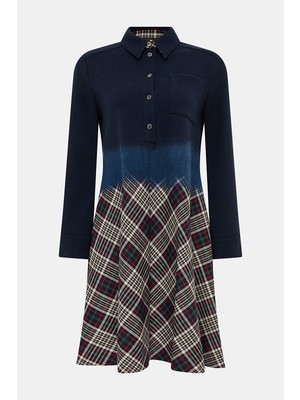 Vakko Navy Knit Blend Plaid Dress