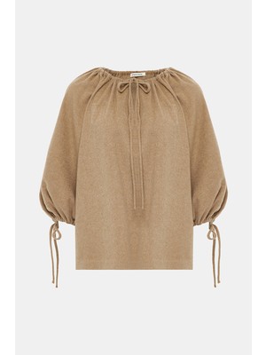 By Malene Birger By Malene Bırger Beige Three-Quarter Sleeve Blouse