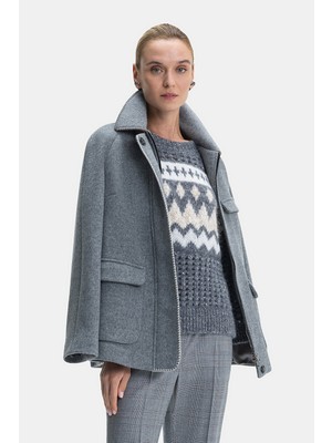 Vakko Grey Wool Pea Coat