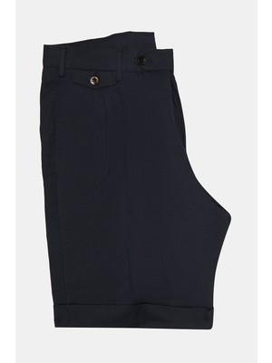 Vakko By PT01 Navy Double-Pleated Bermuda Shorts