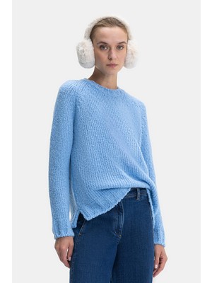 Vakko Blue Crew Neck Knit Sweater