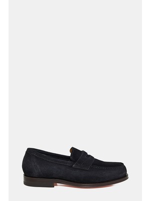 Santoni Santonı Navy Strap Suede Leather Loafers