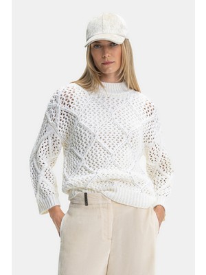 Vakko By Peserıco Ecru Wool Knit Sweater