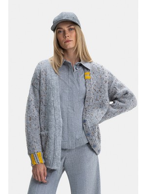 Vakko Grey V-Neck Nepped Knit Sweater