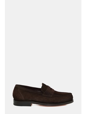 Santoni Santonı Brown Strap Suede Leather Loafers
