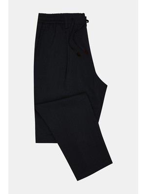 Vakko By Montecore Navy Flat-Front Elastic Drawstring Waist Trousers