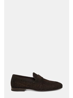 Santoni Santonı Brown Woven Suede Leather Loafers