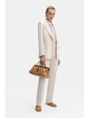 Vakko Beige Slim-Leg Trousers