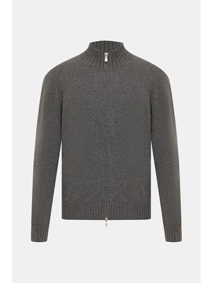 Vakko By Gran Sasso Stand Collar Zip-Up Cashmere Cardigan