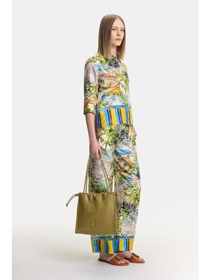 Vakko Green Patterned Silk Trousers