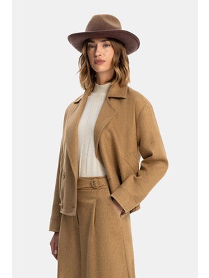 Vakko Camel Double-Breasted Jacket