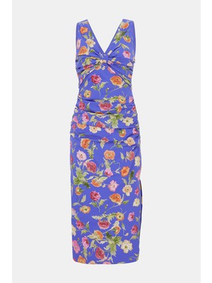 Carolina Herrera Carolına Herrera Blue Floral Print Midi Dress