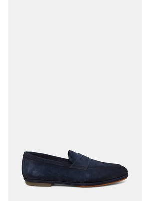 Santoni Santonı Navy Suede Leather Loafers