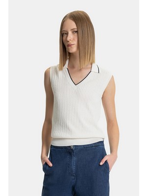 Vakko By Gran Sasso Ecru-Navy Sweater