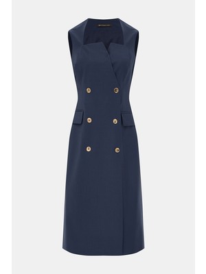 Vakko Navy Sleeveless Midi Dress
