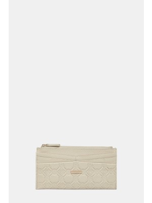 Vakko Ecru Monogram Leather Wallet