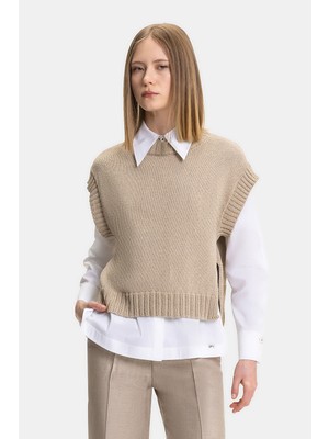 Vakko Beige Crew Neck Knitwear