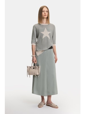 Vakko By Lorena Antonıazzı Khaki Midi Skirt
