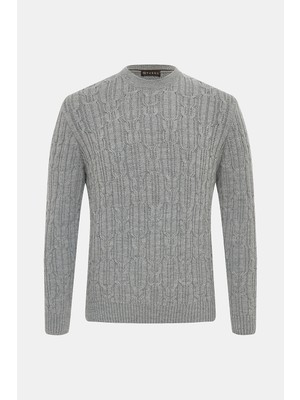 Vakko Grey Crew Neck Knit Sweater