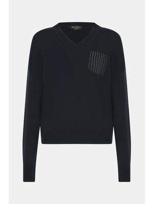 Vakko By Peserıco Navy Wool-Silk Knit Sweater