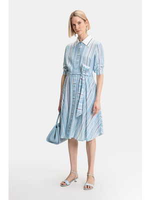 Vakko Blue Striped Dress