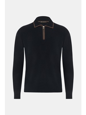 Vakko Zippered Polo Collar Thick Sweater