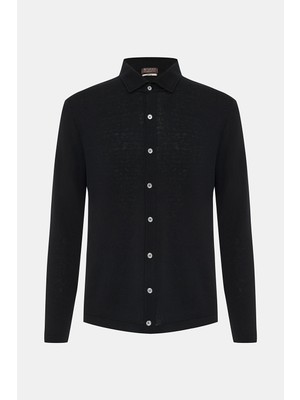 Vakko By Danıele Fıesolı Black Button-Front Long Sleeve Knit Shirt