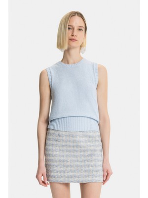Vakko Blue Sleeveless Knit Top