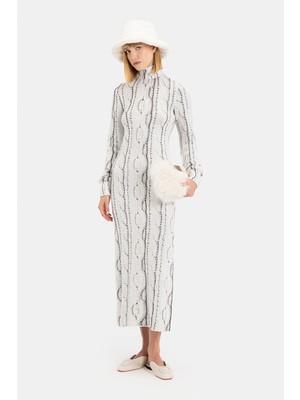 Vakko White Long Sleeve Dress