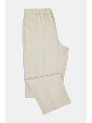 Vakko Light Beige Elastic Drawstring Waist Flat-Front Pants