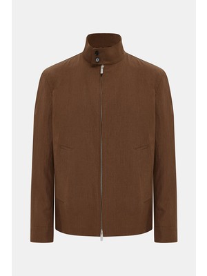 Vakko Terracotta Zippered Linen Jacket