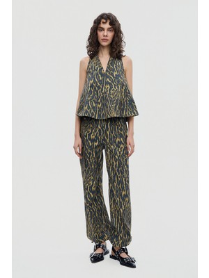 Ganni Gannı Khaki Straight-Leg Trousers