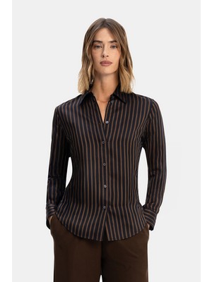 Vakko By Lorena Antonıazzı Navy-Camel Striped Shirt