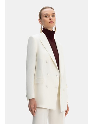 Vakko Ecru Double-Breasted Jacket