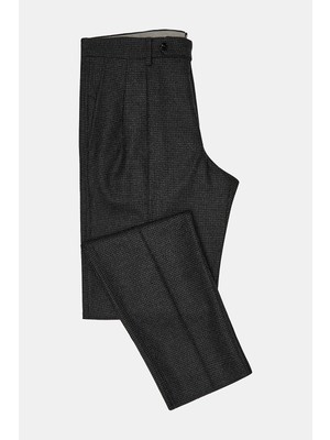 Vakko Smoke Grey Pleated Houndstooth Trousers