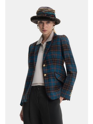 Vakko Blue Plaid Wool Jacket