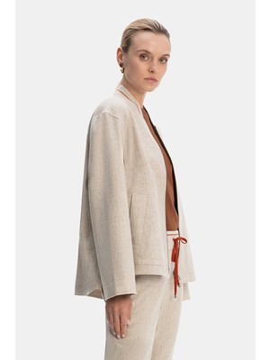 Vakko By Lorena Antonıazzı Beige Stand Collar Jacket