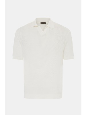 Vakko Tan Polo Collar Short Sleeve Knit T-Shirt