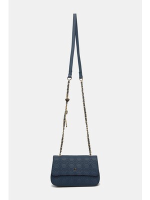 Vakko Navy Monogram Leather Bag
