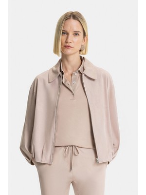 Vakko Powder Pink Leather Bomber Jacket