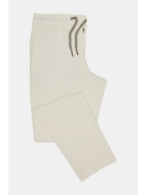 Vakko By Berwıch Ecru Single Pleat Elastic Waist Jersey Trousers