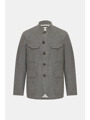 Vakko By Montecore Grey Stand Collar Safari Jacket
