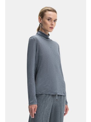 Vakko By Lorena Antonıazzı Dark Grey Mock Neck T-Shirt