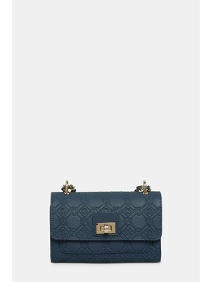 Vakko Navy Monogram Leather Bag