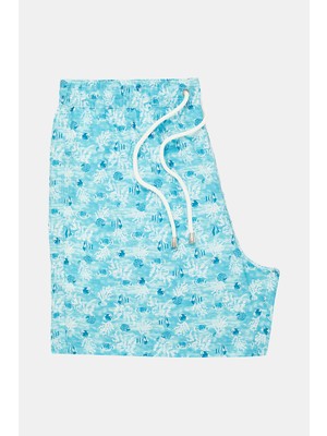 Vakko Turquoise Patterned Swim Shorts