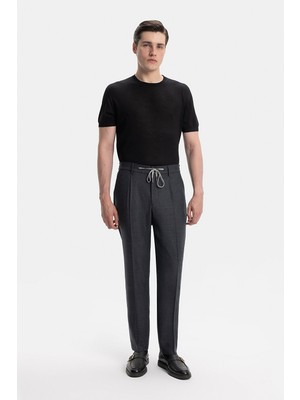 Vakko Smoke Grey Pleated Flannel Trousers