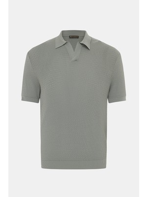 Vakko Mint Polo Collar Short Sleeve Knit T-Shirt